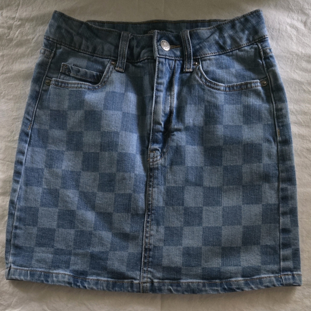 Wild Fable Denim Mini Blue Check Print Sz 00 Euc